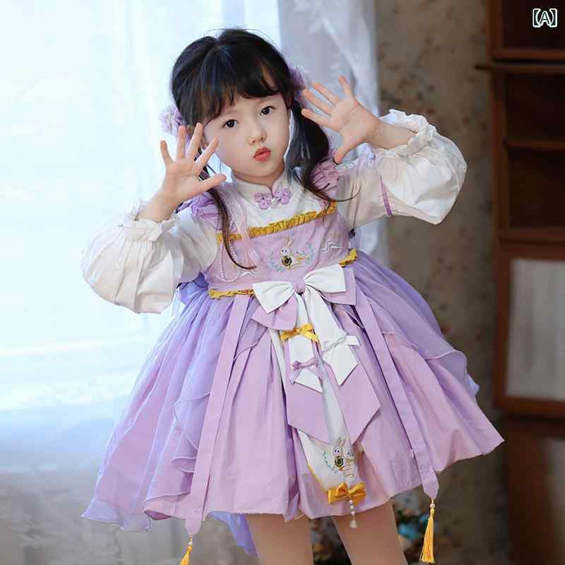 衣裳 お嬢さん ちびっ子服 もの言う花 赤ちゃん 春夏 ロリータ風 チャイナテイスト 高品質 刺しゅう 綿 愛くるしい A伝達ルート 姫御前伝達ルート 太陽フレア ふんわり 告げ知らせる会 お出かけ 寄り合い パープル 紫色