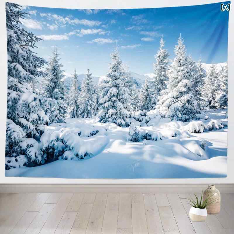 タペストリー 冬 雪景色 森林 自然風景柄 壁掛け リビング 寝室 ベッドルーム 書斎 ダイニング 子供部屋 オフィス 店舗 背景装飾 インテリア雑貨 ポリエステル製 長方形 北欧風