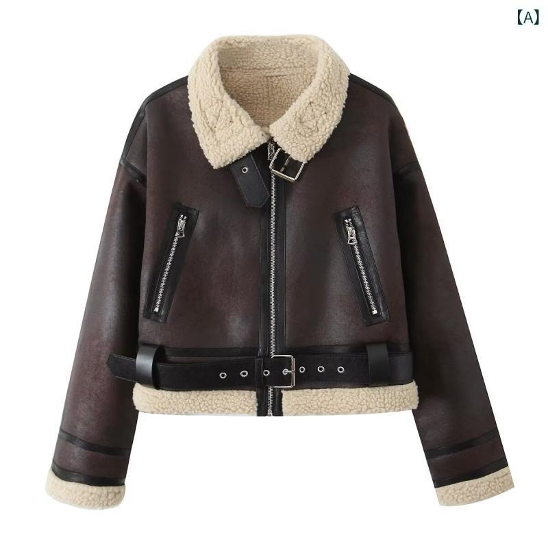 アウター レディース 秋冬 リバーシブル フェイクファー PUレザー ライダースジャケット ショート丈 ゆったり ルーズフィット 長袖 襟付き 厚手 暖かい 防寒 ストリート カジュアル ブラウン 女性用 ブルゾン 無地