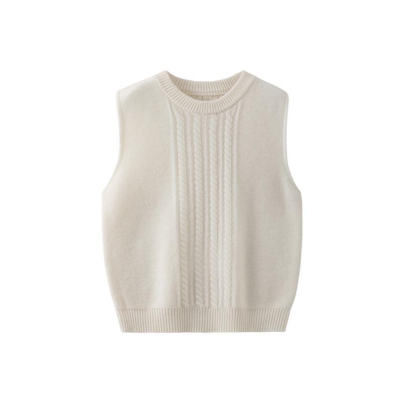 ニット 子供服 キッズ ジュニア 男の子 女の子 ウール ベスト ノースリーブ ショート丈 丸首 厚手 あったか 大きいサイズ ゆったり カジュアル 普段使い 通学 秋冬
