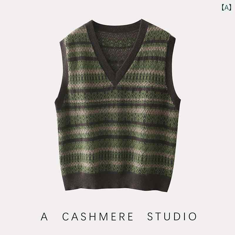 より良い レディース 秋冬 レトロ ジャかばい立て織り カシミール Vのど首 ティーシャツ ノースリーブ ジレ 色彩設計青写真 通い 雅びやか 着回し 全能