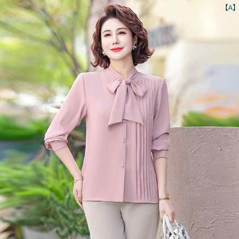 Tシャツ ミセス 女性用 40代 50代 春秋 長袖 スカーフ襟 レギュラー丈 きれいめ カジュアル 上品 エレガント 通勤 トップス ポリエステル