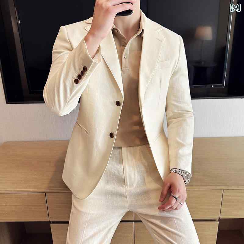 ジャケット メンズ 春夏 カジュアル 薄手 麻 リネン 綿混 ナポリスタイル シングルブレスト 2つボタン ノッチドラペル サイドベンツ 快適 通気性 吸湿速乾 スリムフィット|ラ・グラーヌ