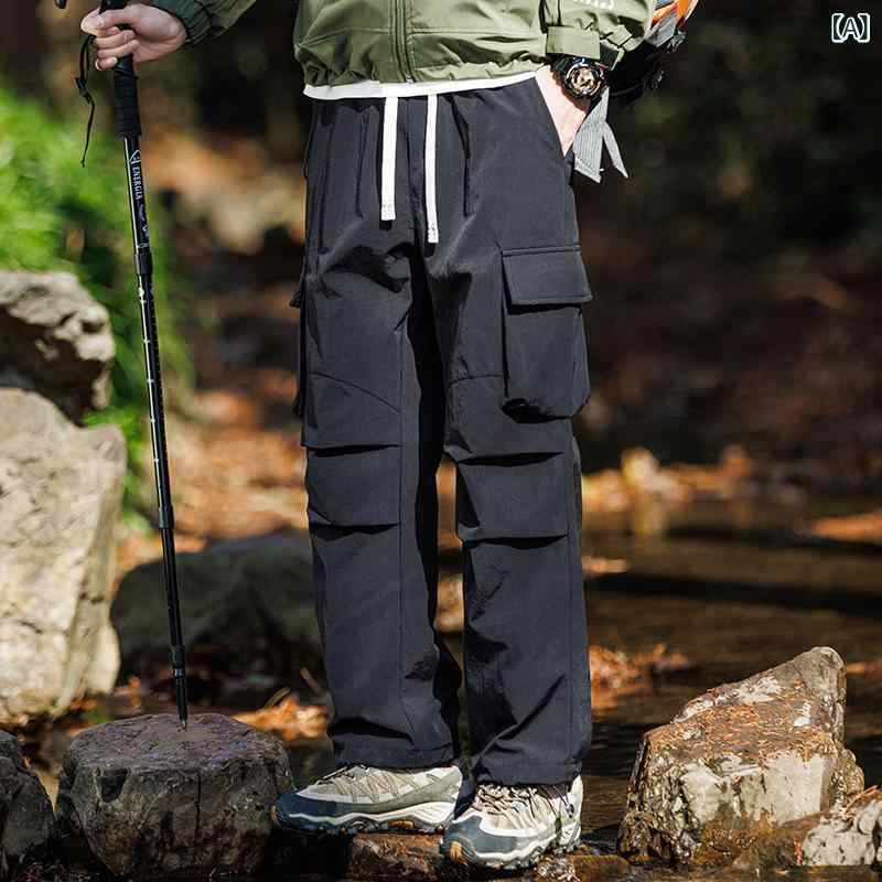 パンツ 男女兼用 アメリカン ワークカーゴパンツ マウンテンシェルパンツ ルーズ ストレート ワイド 防水 防風 透湿 登山 ハイキング キャンプ 旅行 普段使い