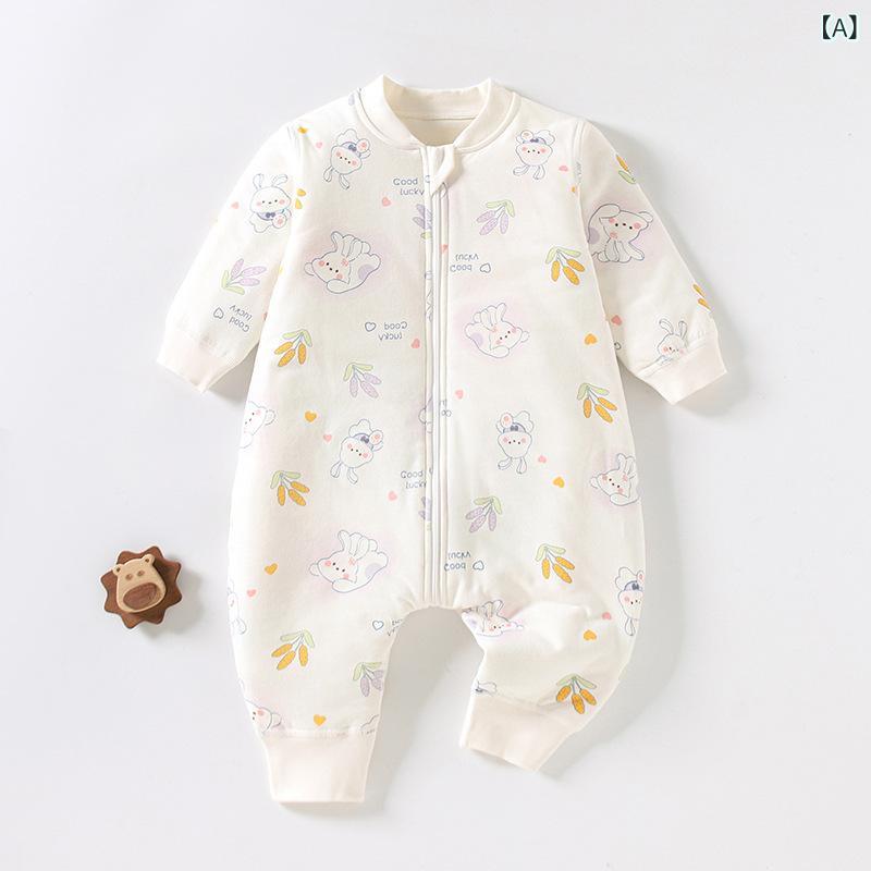 スリーパー ベビー 子供 キッズ 秋冬 綿 コットン 中綿入り ポリエステル 保温 吸湿速乾 寝冷え防止 足分かれ ロンパース つなぎ パジャマ 寝間着 部屋着 ルームウェア かわいい