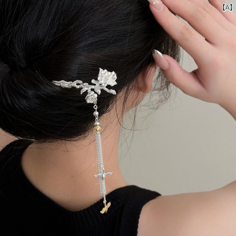 ヘアアクセサリー レディース S925純銀 かんざし フリンジ タッセル 漢服 チャイナドレス 古典的 レトロ 優雅 上品 美しい 髪飾り まとめ髪 高級感 普段使い