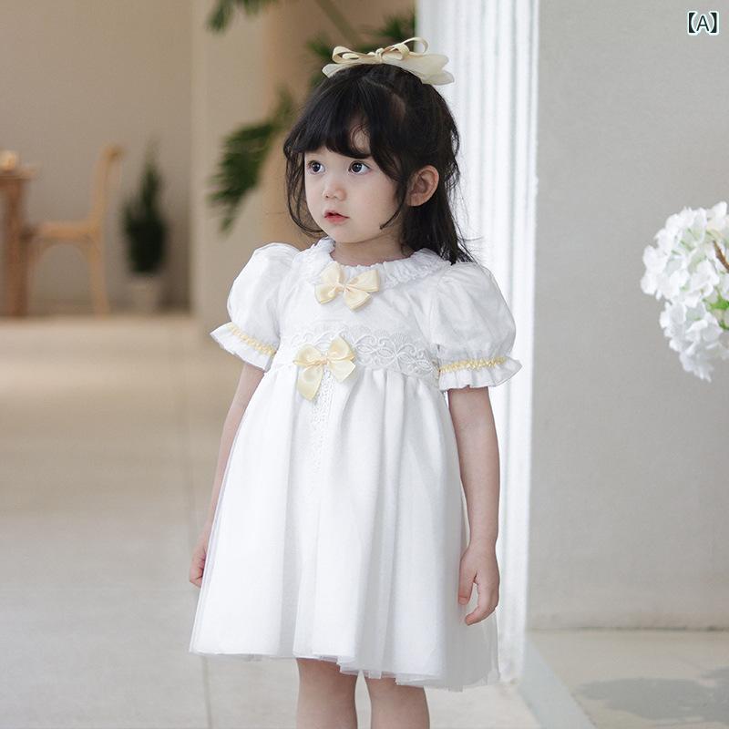 ワンピース キッズ 女の子 ベビー プリンセスドレス かわいい おしゃれ 華やか フォーマル 夏 結婚式 発表会 パーティー セレモニー Aライン 半袖 ポリエステル 綿裏地 ホワイト