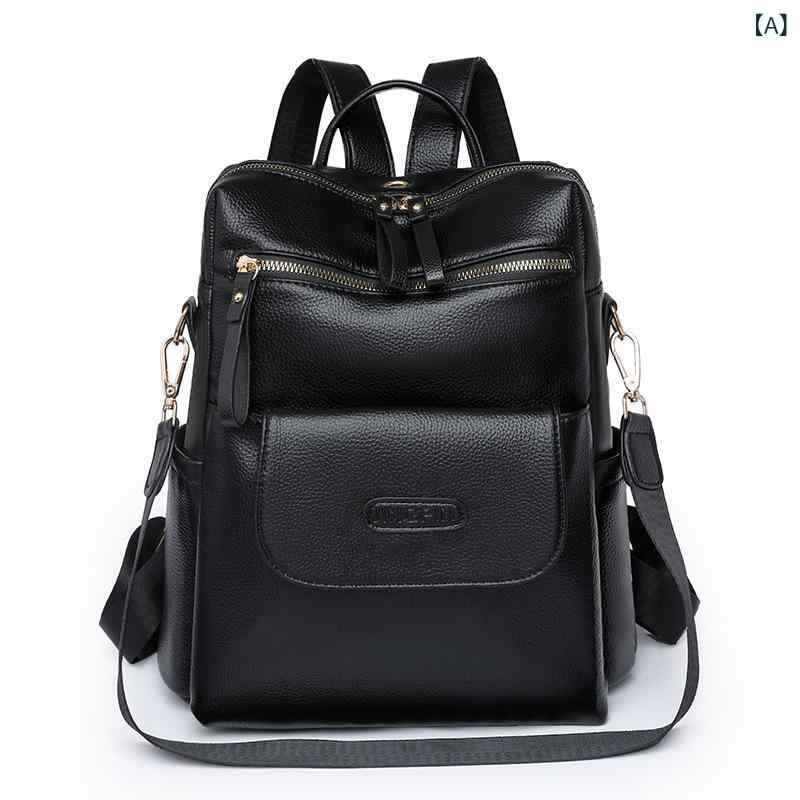 リュックサック レディース バックパック 女性用 2WAY ショルダーバッグ 肩掛け鞄 大容量 たっぷり収納 レトロ ヴィンテージ ソフトPUレザー 合成皮革 フェイクレザー カジュアル 普段使い 旅行 通勤 通学 防水 耐摩耗 ブラック ピンク カーキ