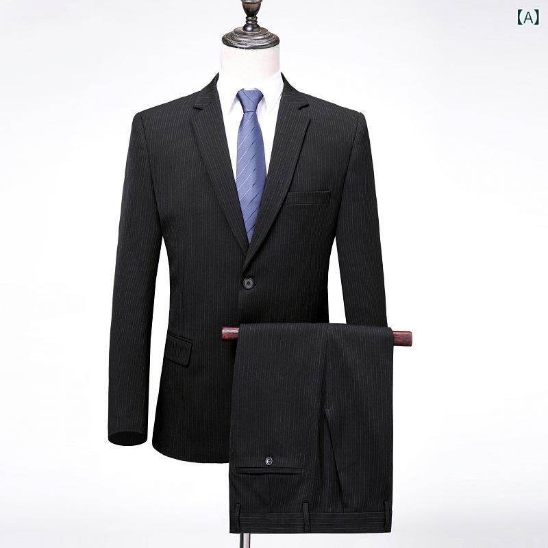 スーツ メンズ 男性用 セットアップ 中年男性 秋冬 ウール 羊毛 ビジネス フォーマル 礼服 結婚式 新郎 ウェディング オフィス 通勤 冠婚葬祭 防シワ 上質 ブラック ストライプ グレー