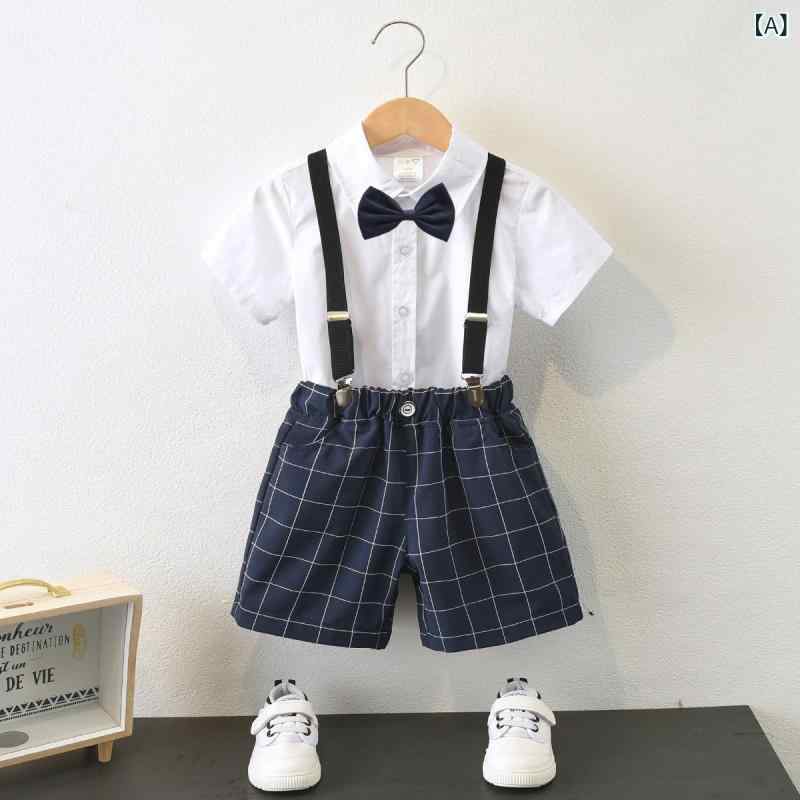 フォーマルスーツ 男の子 男児 キッズ ベビー 夏用 半袖 ジャケット ショートパンツ セットアップ イギリス風 ブリティッシュスタイル 綿素材 幼稚園 発表会 入園式 セレモニー 白 衣装