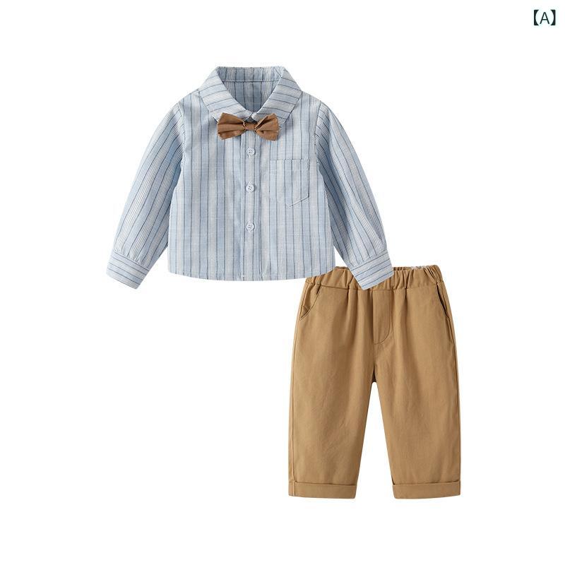 キッズ 男の子 春秋 長袖 ストライプシャツ ロングパンツ 綿 柔らかい肌触り 紳士風 日系スタイル 普段着 お出かけ フォーマル 2点セット セットアップ 4,430円