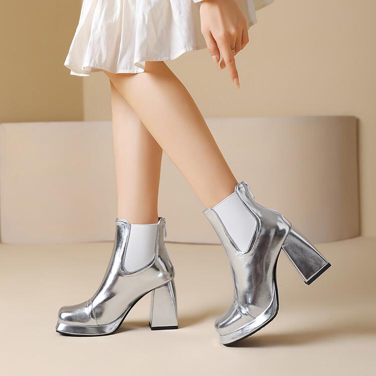 ブーツ レディース ショートブーツ 女性用 防水 厚底 ポインテッドトゥ チャンキーヒール 太ヒール ミドル丈 欧米風 エスニック柄 クラシック ゴールド シルバー マイクロファイバー レザー ラバーソール 秋冬 滑り止め 5,217円