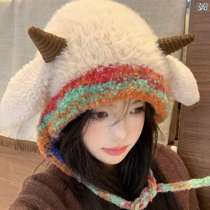 ボアハット レディース かわいい ひつじモチーフ 秋冬 防寒 暖かい 小顔効果 あご紐 耳当て付き トラッパーハット フライトキャップ ホワイト ふわふわ カジュアル