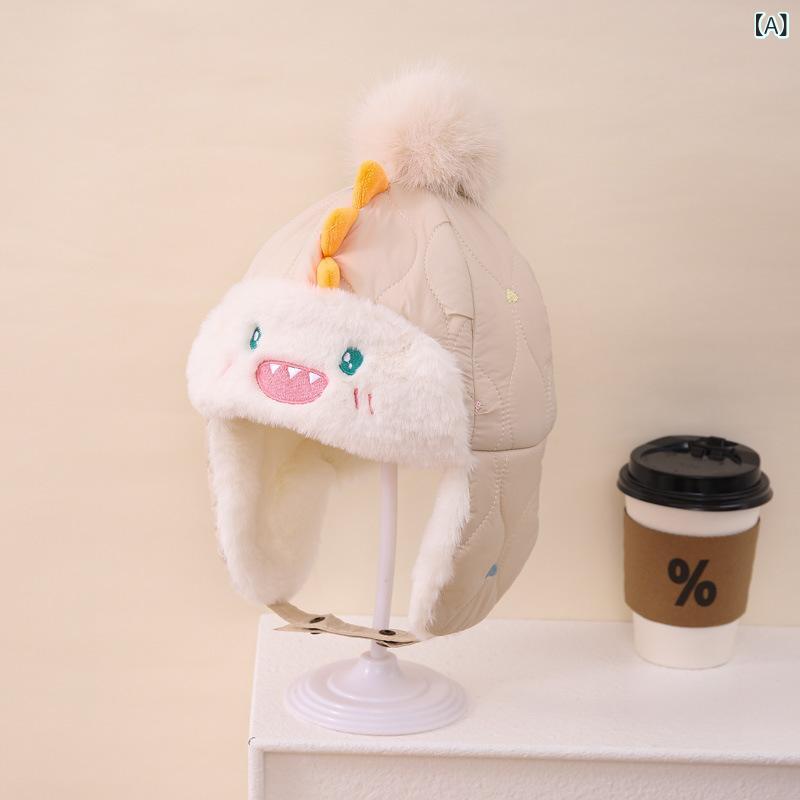 帽子 子供 キッズ ベビー フライトキャップ サメ キャラクター かわいい 耳当て付き 防風 保温 厚手 暖かい 冬用 アウトドア アビエーターハット 防寒帽 2-6歳 ポリエステル アクリル 混紡 ベージュ ピンク ブラウン スカイブルー 韓国風 おし