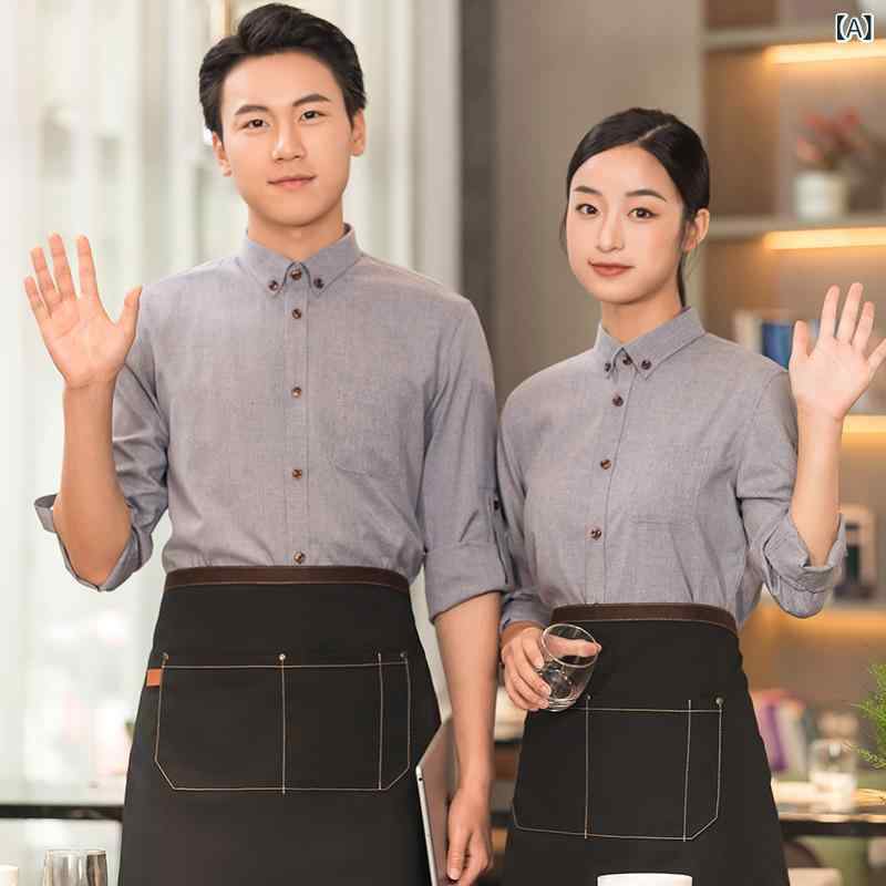 制服 レディース ホテル レストラン サービス業 カフェ 火鍋店 スタンドカラー 吸湿速乾 ポリエステル混紡 秋冬 長袖 ユニフォーム グレー ブルー グリーン