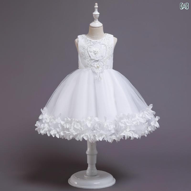 ドレス 女の子 キッズ プリンセス ふわふわ チュール フォーマル 発表会 結婚式 パーティー セレモニー ステージ衣装 演奏会 誕生日 記念撮影 サテン ポリエステル コットン