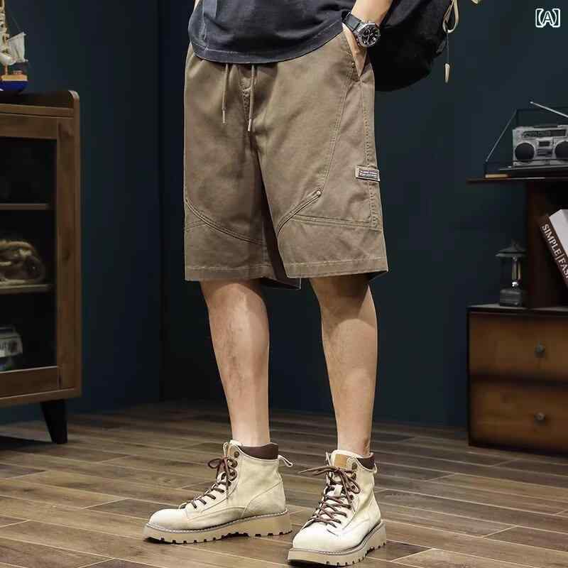 ハーフパンツ メンズ 男性用 アメリカン ワーク レトロ ストリート ファッション ゆったり ルーズフィット ビッグサイズ カジュアル 普段使い お出かけ 綿 コットン カーキ 春夏