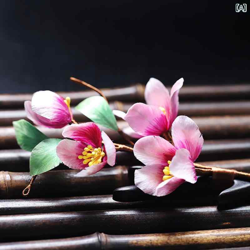 かんざし 手作り 蚕糸ベルベット 桃の花 花モチーフ 玉桃ピンク 古風 新中式スタイル チャイナドレス用 髪飾り ヘアアクセサリー イベント パーティー 結婚式 ギフト 贈り物
