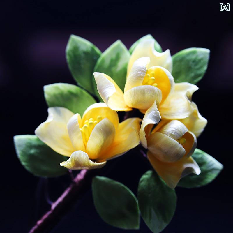 かんざし 黄モクレン 伝統工芸 ハンドメイド 絹ベルベット 花モチーフ 新中式 チャイナ風 まとめ髪用 アップヘア 髪飾り ヘアスティック 上品 エレガント