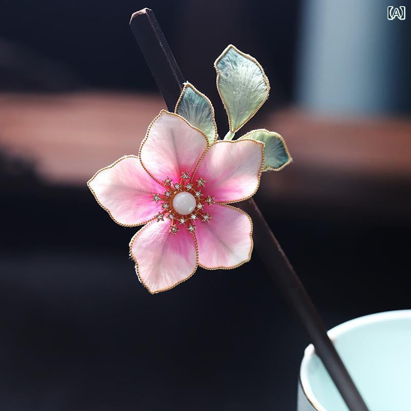 簪 スミレ花モチーフ 天然素材 手作り 蚕糸 檀木 新中式古風 上品 華やか 髪飾り まとめ髪 和装小物 ギフト ヘアアクセサリー 紫系