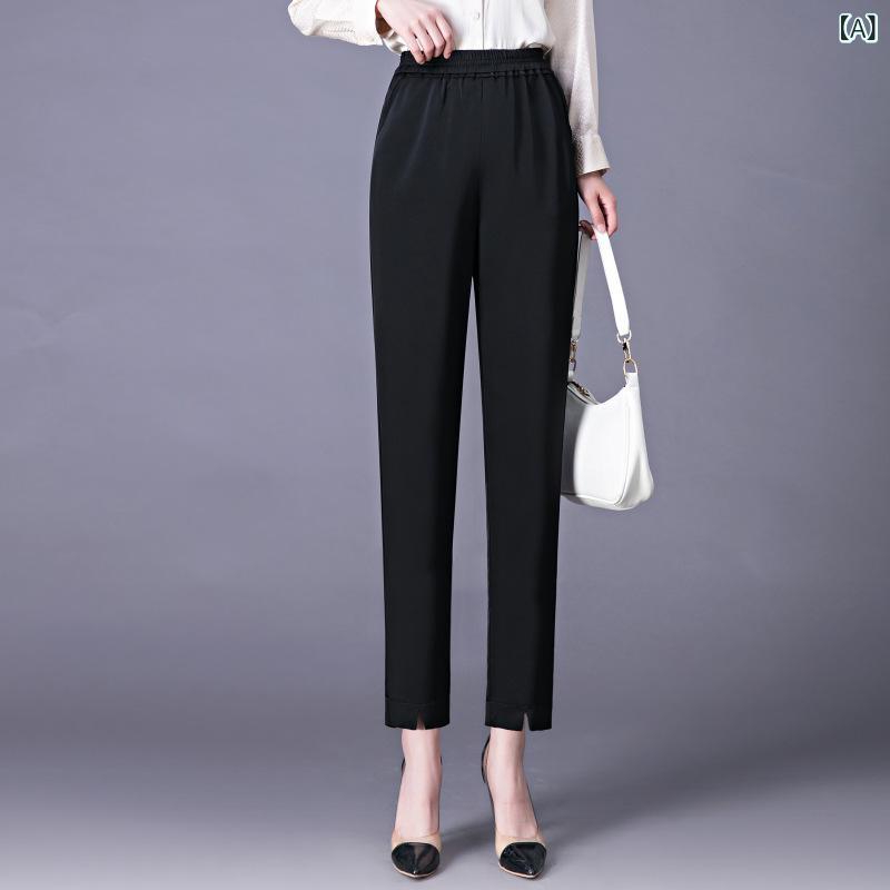 パンツ レディース ハロンパンツ テーパード 9分丈 クロップド丈 ハイウエスト ウエストゴム シルク 絹 接触冷感 薄手 ストレッチ とろみ ドレープ 細見え 着痩せ オフィス 通勤 ビジネス カジュアル 普段使い 上質 高品質 夏|ラ・グラーヌ