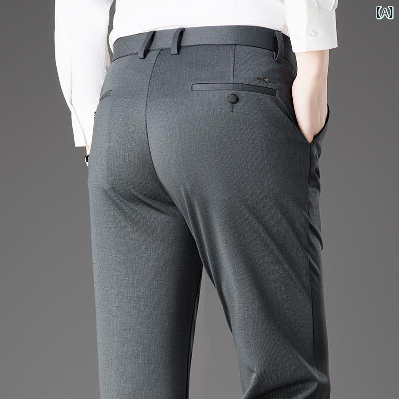 パンツ メンズ 春夏 薄手 ビジネス 通勤 きれいめカジュアル ストレートシルエット 接触冷感 吸湿速乾 形態安定 ストレッチ 通気性 快適 着回し 大人男性 長ズボン｜ラ・グラーヌ