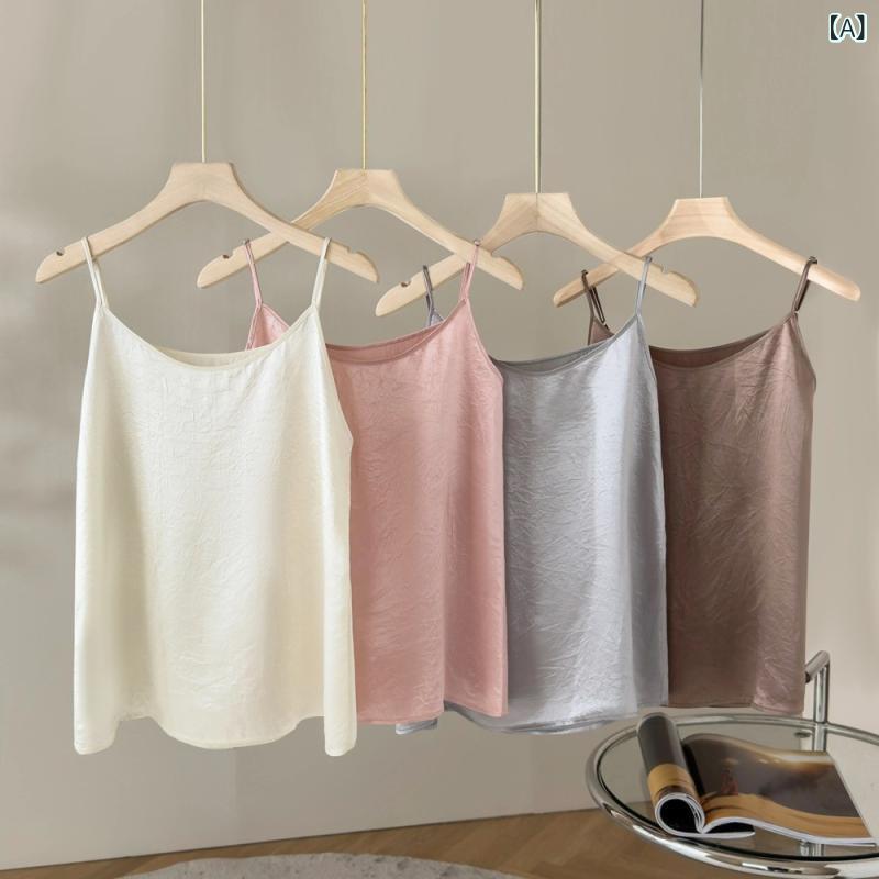 トップス レディース 女性用 アセテート キャミソール タンクトップ 無地 スクエアネック ノースリーブ きれいめ 通勤 オフィス 普段使い インナー 春夏 オフホワイト