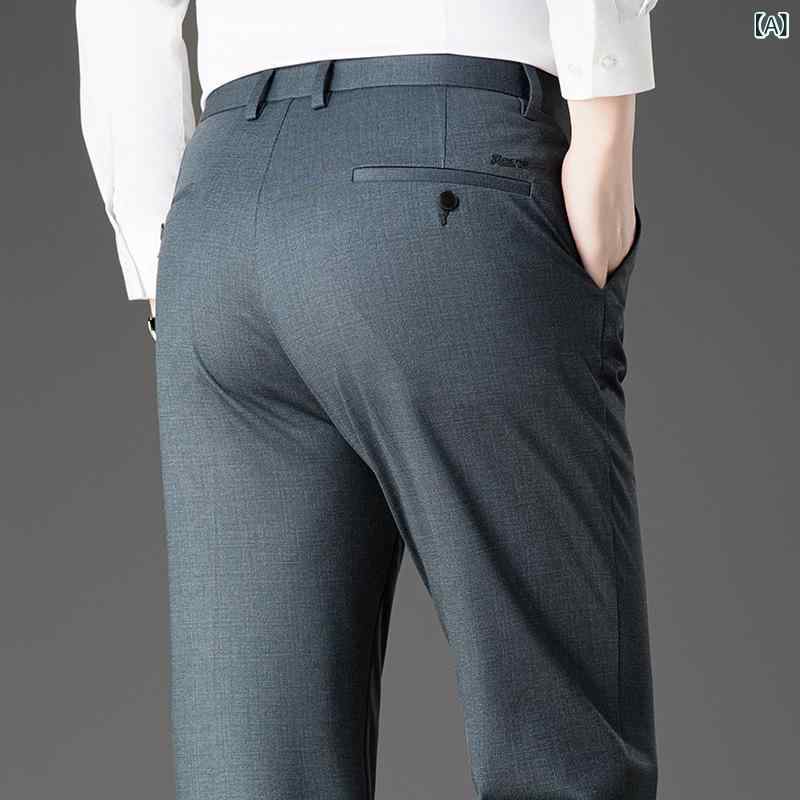 パンツ 男性用 春夏 ビジネスカジュアル スラックス 高級感 ニット 薄手 ストレッチ イージーケア 通気性 吸湿速乾 ストレート 通勤 普段使い グレー|ラ・グラーヌ