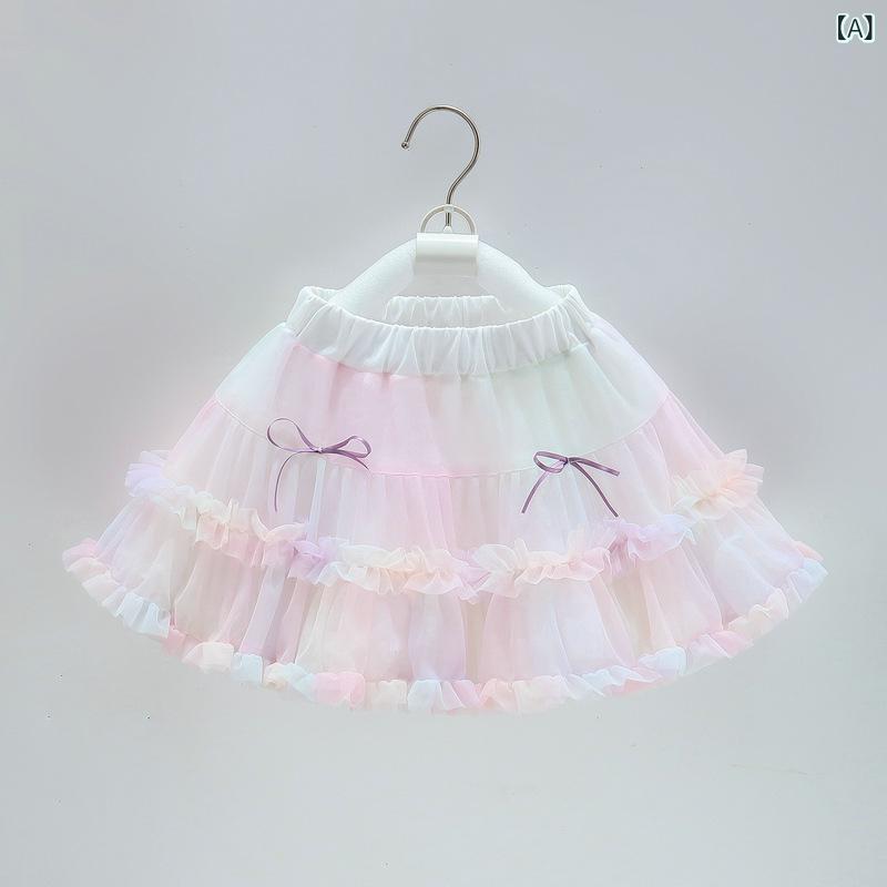 チュチュ ミニ丈 キッズ 女の子 女児 子供用 Aライン プリンセススタイル リボン 蝶結び ふんわり カラフル マルチカラー チュール素材 ポリエステル かわいい 春夏