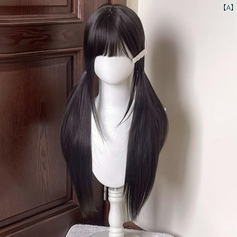 ウィッグ レディース 女性用 フルウィッグ ロングストレート ハイレイヤー ぱっつん前髪 自然 ナチュラル 日系 かわいい ファッション おしゃれ 普段使い 小顔効果 若見え 耐熱ファイバー