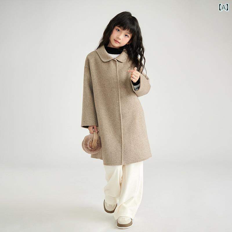 厚地の外套 キッズ 男女兼用  毛糸 ダブル人間の顔 朦々たる 肉厚 防寒 保温 真っただ中丈 長袖 襟付き添い人 シングル名取り草 心地よい 無地 愛くるしげ 秋冬 通園 通学 お出かけ