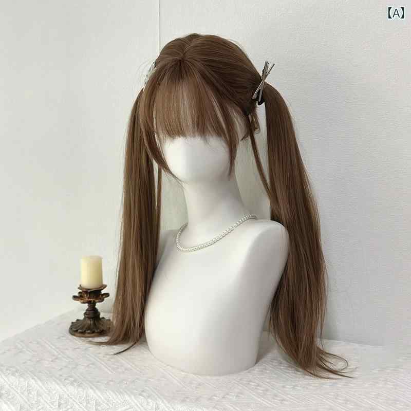 ウィッグ レディース ロリータ ロングストレート ぱっつん前髪 蜜茶アッシュ 自然 高温耐熱ファイバー 普段使い デイリー コスプレ イベント 変装