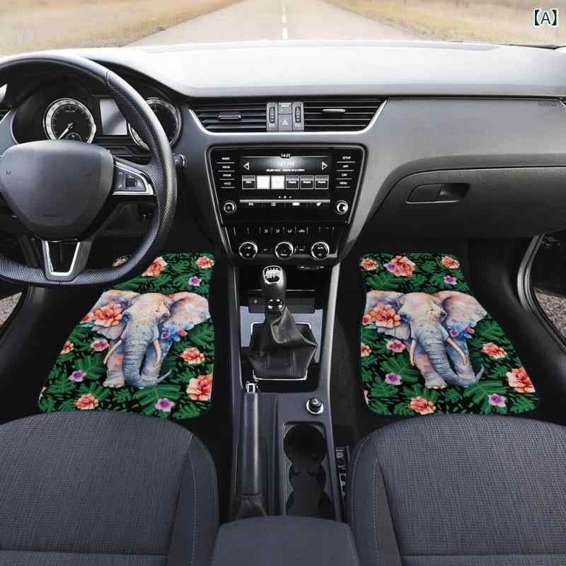 フロアマット エレファント ゾウ柄 アニマル 車用インテリア フルカバー 前席用 運転席 助手席 足元マット ポリエステル素材 カーアクセサリー