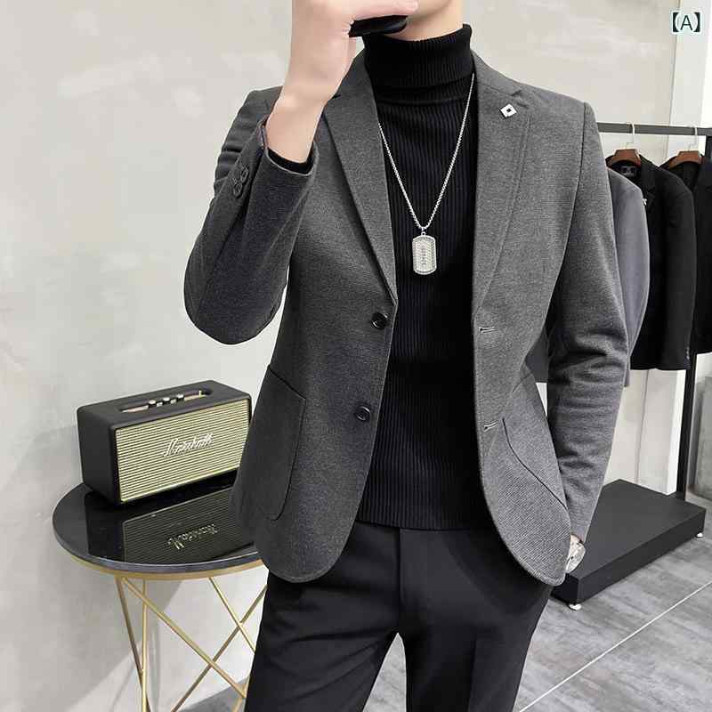 ジャケット メンズ 秋冬 ワッフル素材 厚手 保温 暖か スリムフィット 2つボタン ノッチドラペル ビジネス カジュアル 通勤 オフィス 普段使い 大きいサイズ ゆったり ウォッシャブル ノーアイロン 無地 スーツ