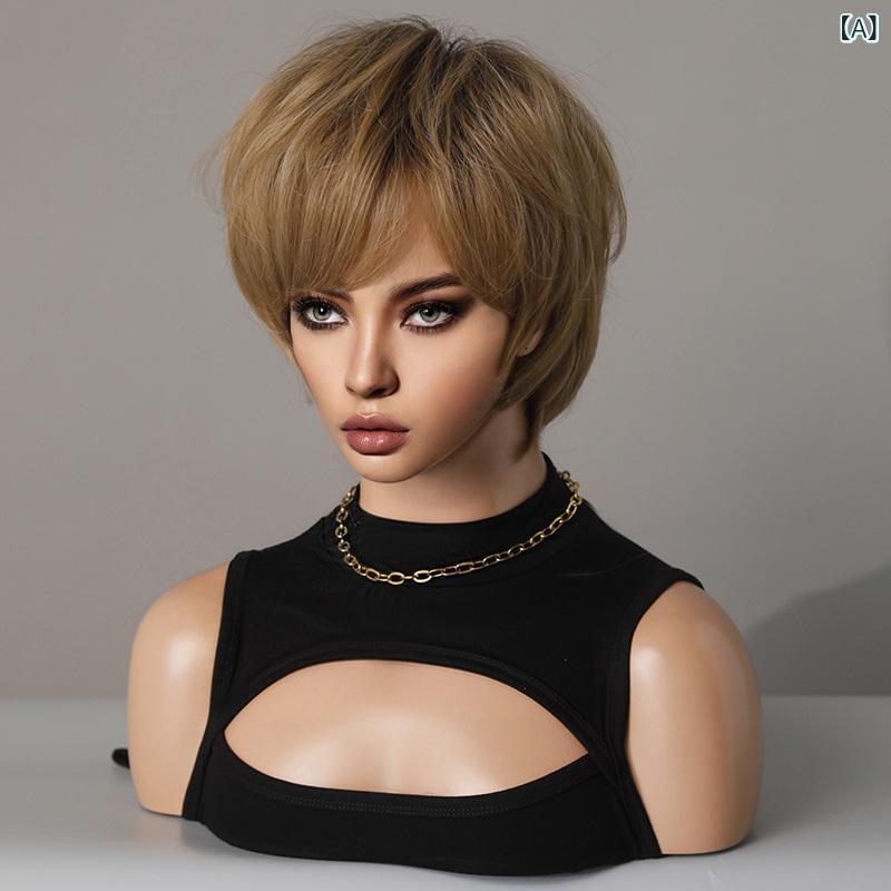 ウィッグ レディース ユニセックス ショート ボブ フルウィッグ かぶり式 高品質耐熱ファイバー 合成繊維 自然 普段使い お出かけ コスプレ 通気性 快適 ボリューム