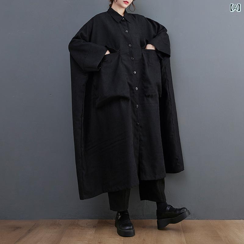 シャツワンピース レディース ビッグサイズ ゆったり 体型カバー レトロクラシカル 配色切り替え 大きめポケット Aライン ロング丈 長袖 コットン混紡 秋冬 デイリーカジュアル