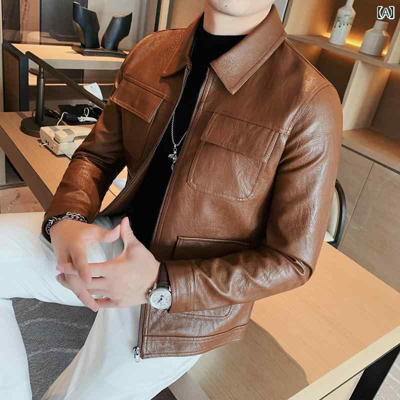 なめし革上衣 メンズ 成人男性用 PUなめし革 多衣嚢 ブリティッシュ ワイルド表現スタイル か細い填まる テーラードカラー ライダース 心地よい アウター 革ジャン 秋冬 イージーケア