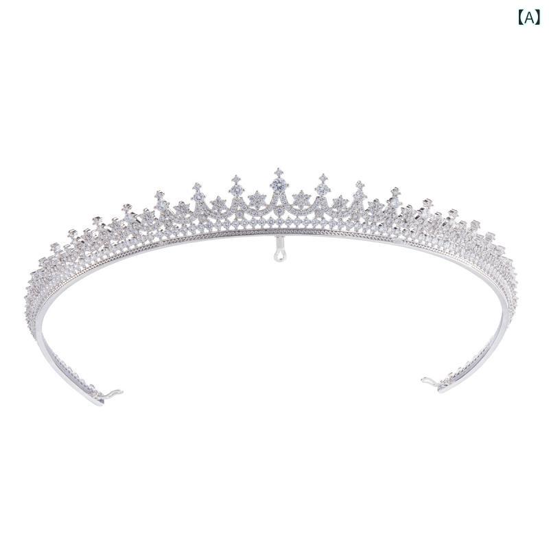 ティアラ レディース 5Aジルコニア クラウン型 バロックデザイン フルラインストーン ブライダル ウェディング ヘアアクセサリー 豪華 上品 エレガント シルバー ゴールド
