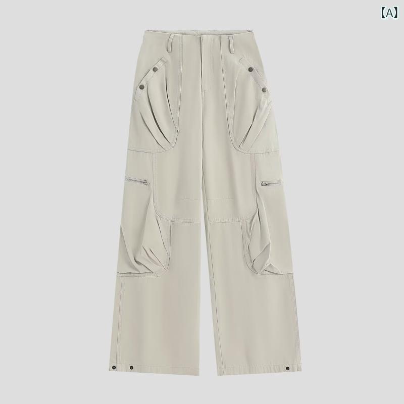 カーゴパンツ メンズ ストリート ヒップホップ ワイドストレート 多ポケット ロング丈 コットン 切り替え リベット 普段使い 耐摩耗