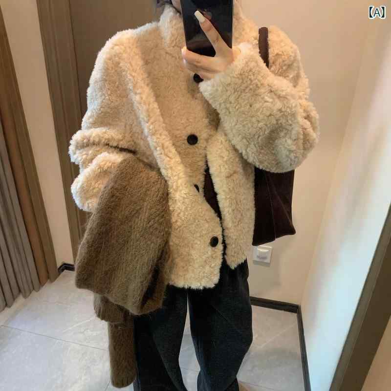 アウター レディース ボア フェイクムートン ジャケット ショート丈 スタンドカラー 厚手 高級感 春 暖か 防寒 きれいめ 大人カジュアル デイリー アプリコット ブラック アイボリー