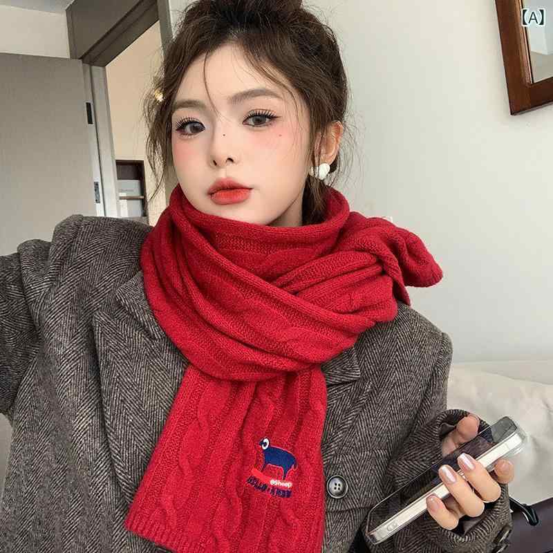 マフラー レディース 韓国風 秋冬 高級感 ドーパミンレッド ニット カシミヤタッチ 防寒 保温 スヌード 学生風 カジュアル ストール おしゃれ