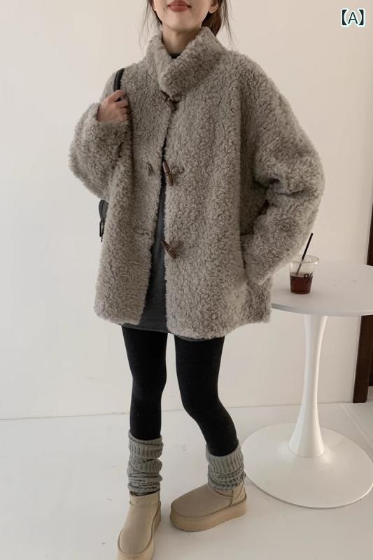厚地の外套 レディース ゆったり トグルボタン 羊肉 本当の毛革 絨毛 ラムウール 心地好い 真っただ中丈 アウター 秋冬 防寒 保温
