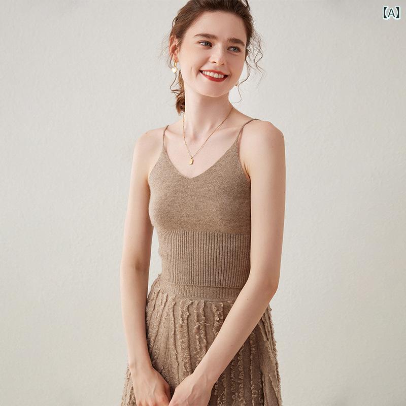 ニット レディース 秋冬 カシミヤ Vネック ノースリーブ スリムフィット ショート丈 プルオーバー インナー 重ね着 きれいめ カジュアル