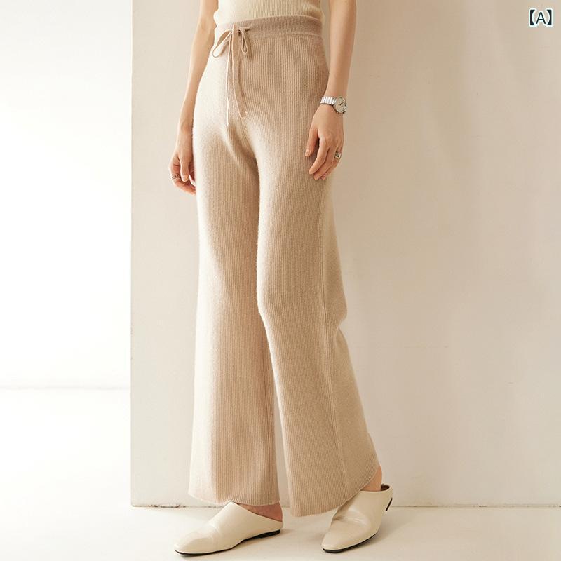 パンツ レディース カシミヤ ニット ワイドパンツ ゆったり リラックス ハイウエスト ロング丈 ポケット付き 伸縮性 きれいめ 上品 通勤 オフィス 普段使い 着回し 大人カジュアル 秋冬