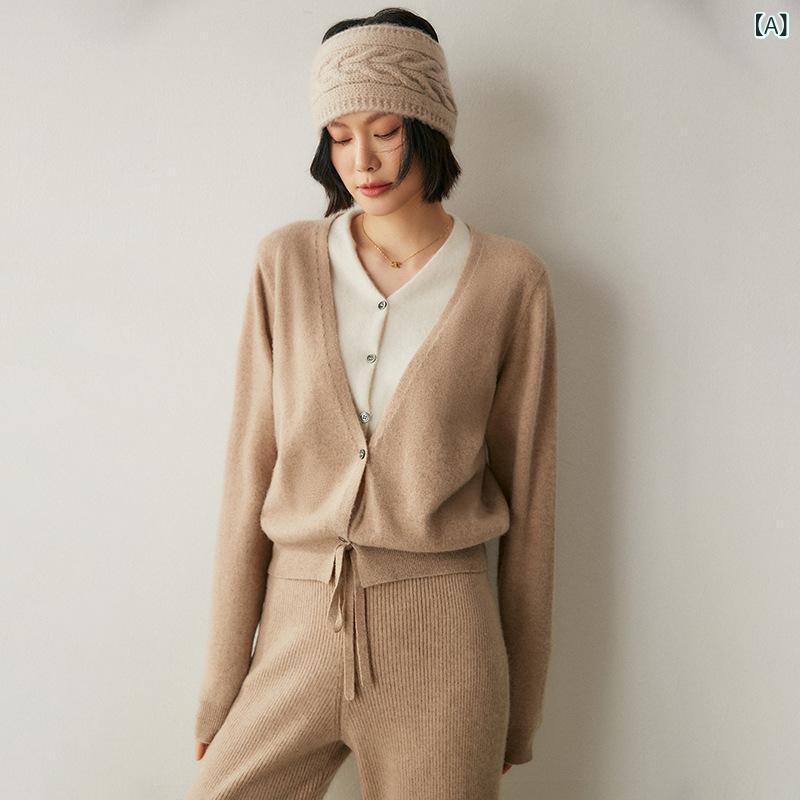 ニット レディース カシミヤブレンド フェイクツーピース Vネック カーディガン 重ね着風 長袖 厚手 ゆったり フレンチスタイル デザイン性 通勤 オフィス 秋冬｜ラ・グラーヌ