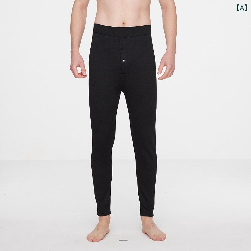 保温パンツ メンズ 男性用 中高年 シニア 防寒 裏起毛 厚手 極厚 腰サポート 膝サポート あったかインナー 肌着 長ズボン ポリエステル 黒 秋冬