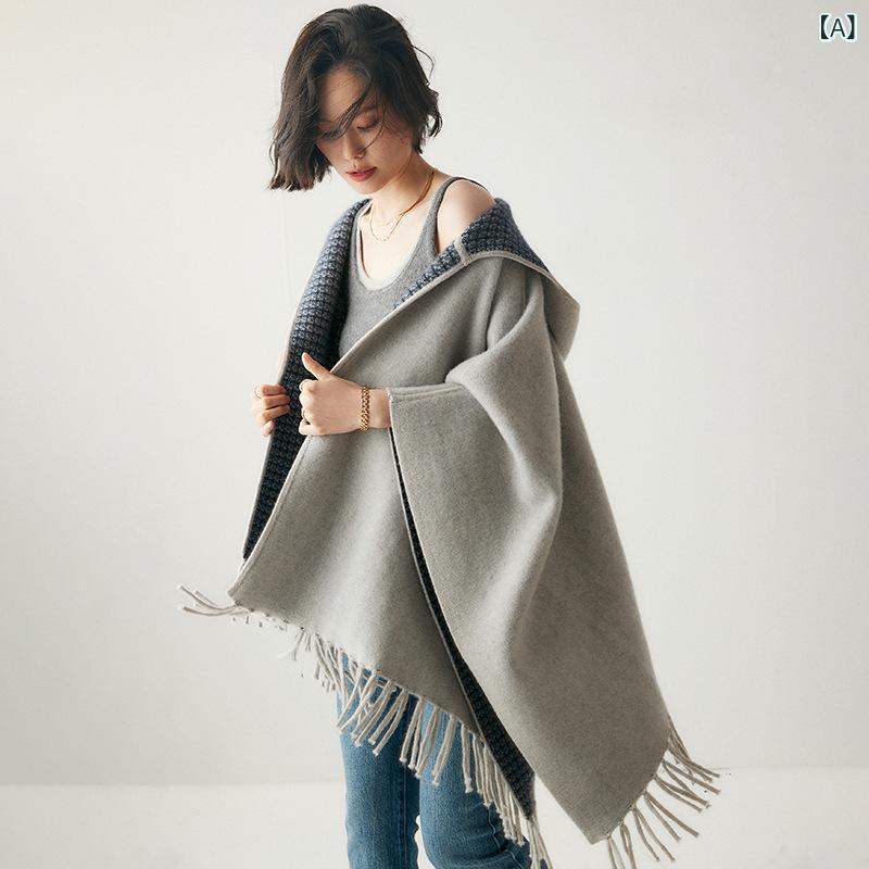 ポンチョ レディース カシミヤ 厚手 ニット ショール フリンジ やわらか 大判 ストール ケープ 羽織り 秋冬 防寒 アウター 高級感 通勤 オフィススタイル