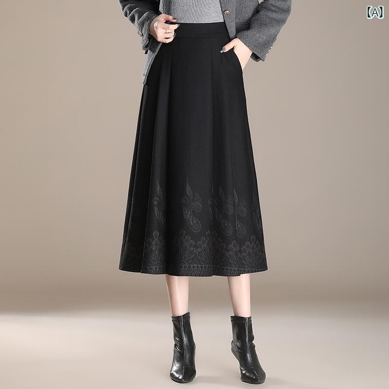 スカート レディース ハイウエスト レトロ 小花柄 フローラル 切り替え Aライン プリーツ ミディ丈 ミセス 大人女性 体型カバー 通勤 オフィス 普段使い ポリエステル ブラック
