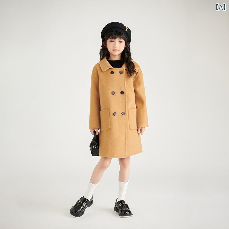 厚地の外套 キッズ もの言う花 お坊っちゃん 親子 お一揃い お坊っちゃん 御姉さん  毛糸 羊毛 メルトン 肉厚 襟付き添い人 ダブル名取り草 真っただ中丈 秋冬 アウター