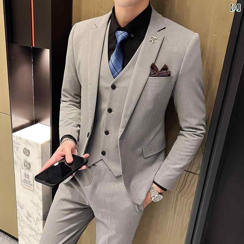 スーツ 男性用 ビジネス カジュアル 結婚式 パーティー 大きいサイズ ビッグサイズ スリーピーススーツ コーデュロイ リネン 麻 スリムフィット ノッチドラペル センターベント 春夏